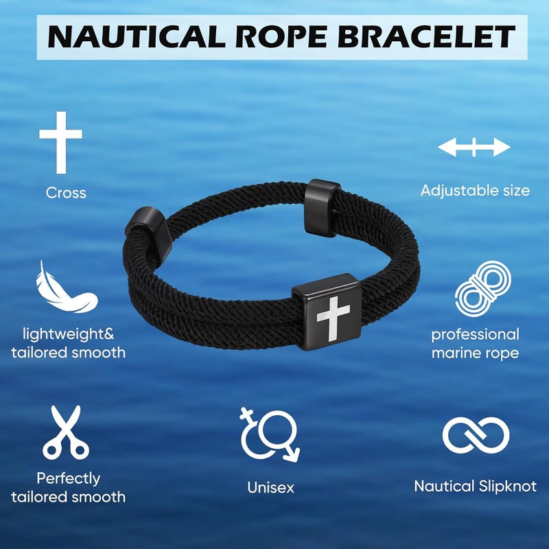 TempBeau Store Braided Men Rope Cross Bracelet - Adjustable Tree of Life Cord Surfing Bracelet, Handmade Nautical Navy Marine String Bracelet with Metal Knot, Easter Women Bracelets Gifts - Image 4